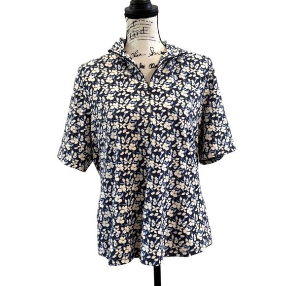 Tommy Bahama Tops - Tommy Bahama IslandZone Women's Top 1/4 Zip Short Sleeve Floral Blue Performance